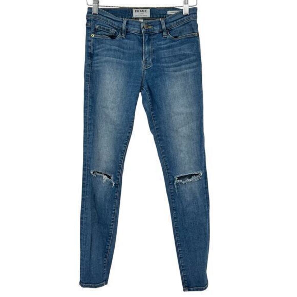 FRAME Denim Le Skinny De Jeanne distressed knees mid rise medium wash size 28